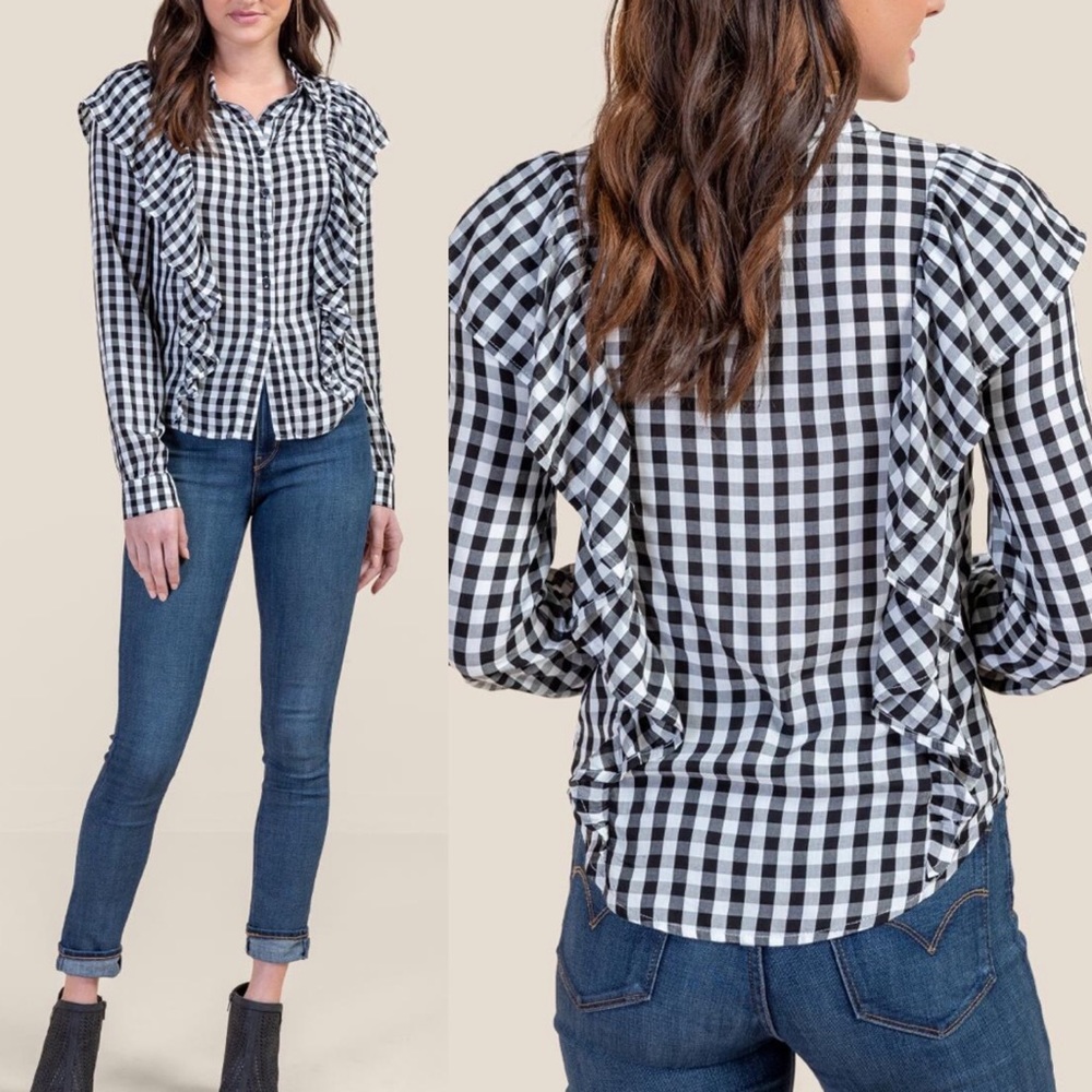 New Francesca’s Kari Ruffle Plaid Button Down Top